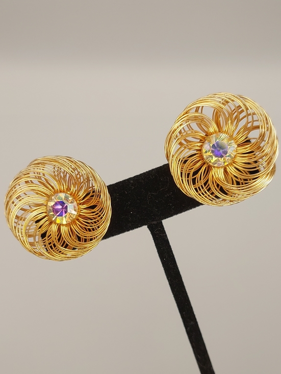 Sarah Coventry Jewelry - SARAH COVENTRY 1960 VTG Mid Century Mod Bud N Bloom Adjustable AB Clips